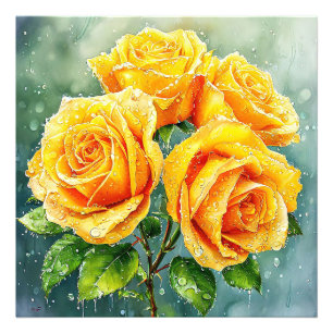 Four yellow roses photo print
