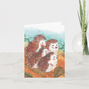 Four Young Hedgehogs Illustration Card