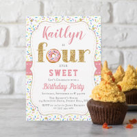 FOURever Sweet Doughnut Girls 4th Birthday Invitat