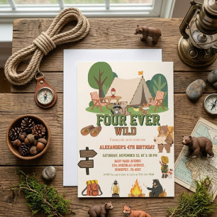 Fourever wild safari Woodland 4th  birthday Invitation