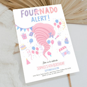 Fournado Pink 4th Birthday Invitation