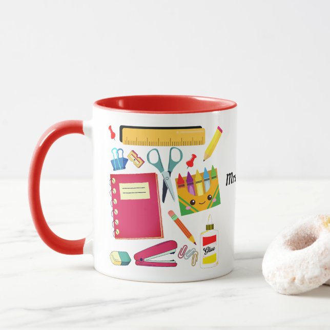 Fournitures scolaires de l'enseignant Mug rouge (Avec donut)