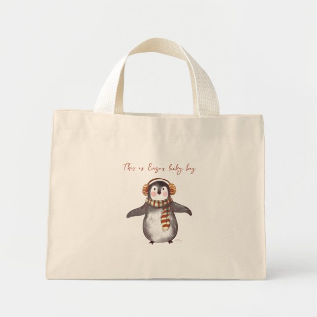 Fourre-tout de Noël personnalisée. Sac à pingouin  (Devant)