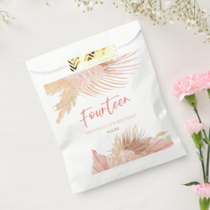 Fourteen Boho Pink Floral 14th Birthday Party Favour Bag