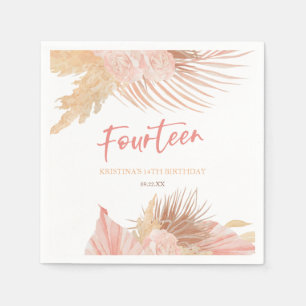Fourteen Boho Pink Floral 14th Birthday Party Napkin
