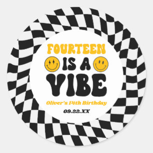Fourteen Is A Vibe Retro 14th Birthday Party Classic Round Sticker