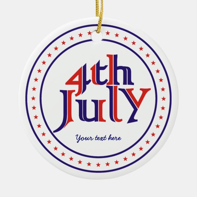 Fourth 4th of July blue red text design ornament (Front)
