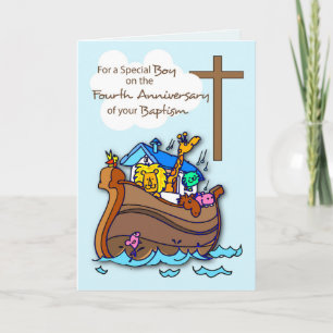 Fourth Anniversary of Baptism Boy Noah's Ark Card