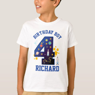 Fourth Birthday Boy Space 4 Planets Galaxy T-Shirt