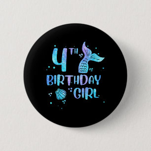 Fourth Birthday Girl Mermaid 4th Toddlers Back to 2 Inch Round Button