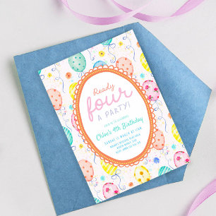 Fourth Birthday Invitation, Balloon Party Invitation