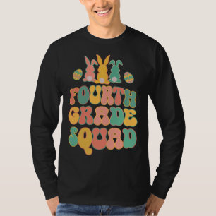 Fourth Grad Squad Teacher Retro Groovy Easter Bun T-Shirt