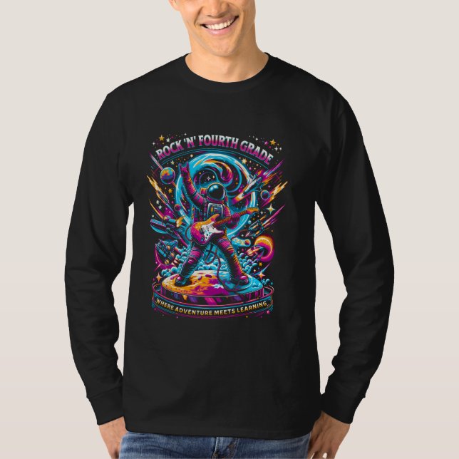 Fourth Grade Back To School Space Rocket Astronaut T-Shirt (Front)