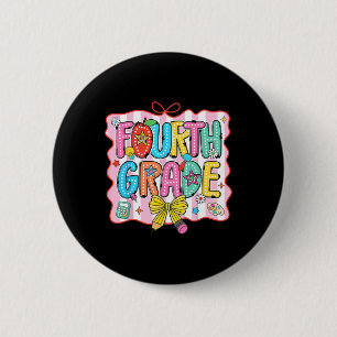 Fourth Grade Coquette Pencil Bow Ck To School Teac 2 Inch Round Button