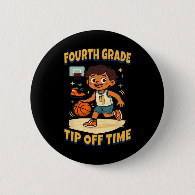 Fourth Grade Sketll Tip Off Game Day Vibes  2 Inch Round Button (Front)