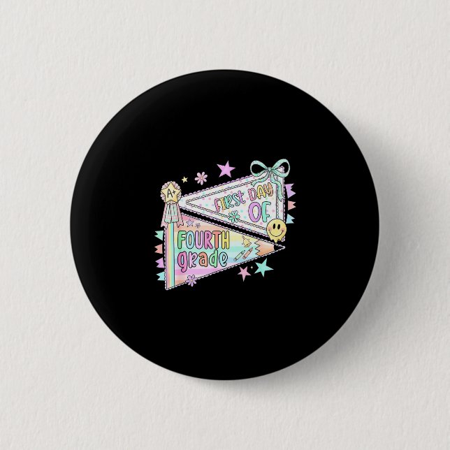 Fourth grade teacher 4th grade pennant flag back 2 inch round button (Front)