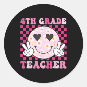 Fourth Grade Teacher Back To School Daisy Smile Fa Classic Round Sticker