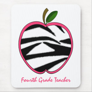 Fourth Grade Teacher Zebra Print Apple Mouse Pad