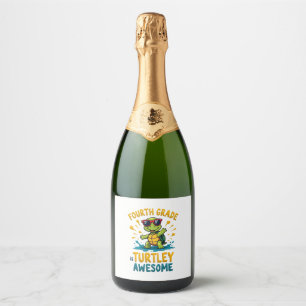 Fourth Grade Turtle-y Awesome First Day of Fourth  Sparkling Wine Label