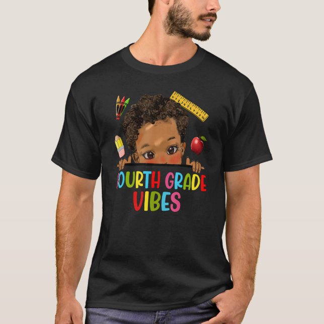 Fourth Grade Vibes African American Kids Boy Back  T-Shirt (Front)