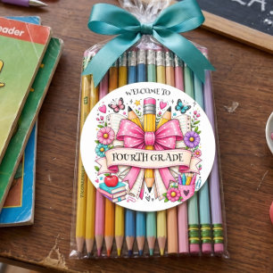 Fourth Grade Welcome Retro Pencil Classic Round Sticker