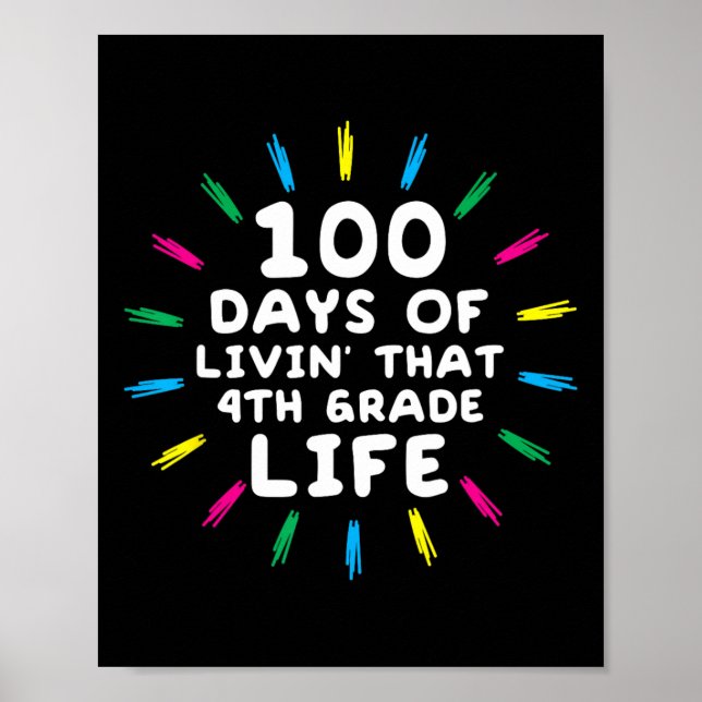 Fourth Grader Life 4th Grade 100 Days Of School  Poster (Front)