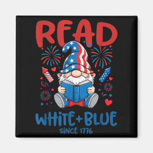 Fourth July Read White Blue Gnome Fireworks Book Magnet