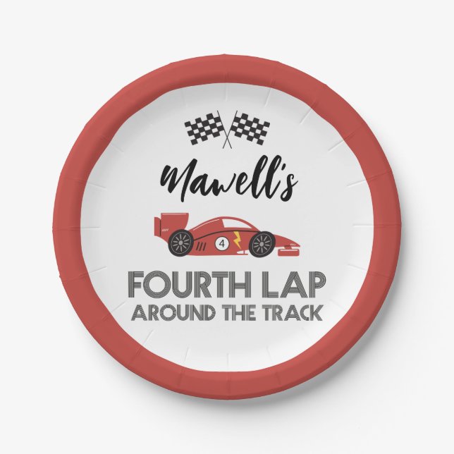 Fourth Lap Around the Track Race Car Birthday Paper Plate (Front)