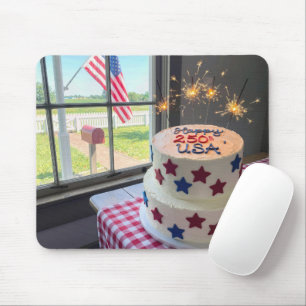 Fourth of July 250th Birthday Cake Mouse Pad