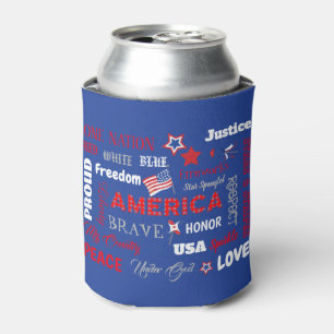 Fourth of July America USA Words Personalized Text Can Cooler