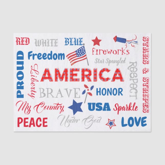 Fourth of July America USA Words Personalized Text Tissue Paper (Front)