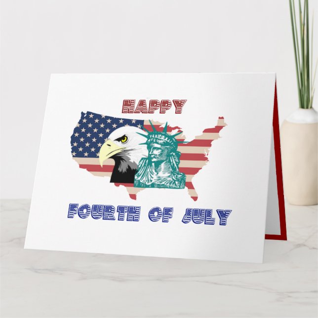 Fourth of July American Freedom Eagle Illustration Card (Front)
