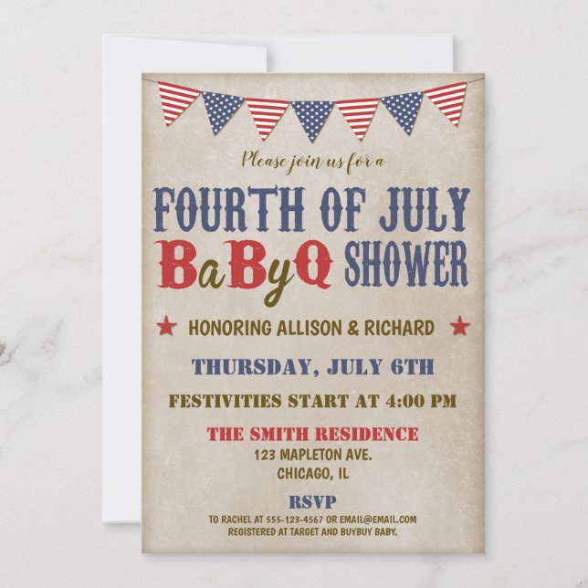 Fourth of July baby shower red white blue rustic Invitation (Front)