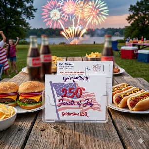 Fourth of July BBQ Invitation Patriotic Script Postcard