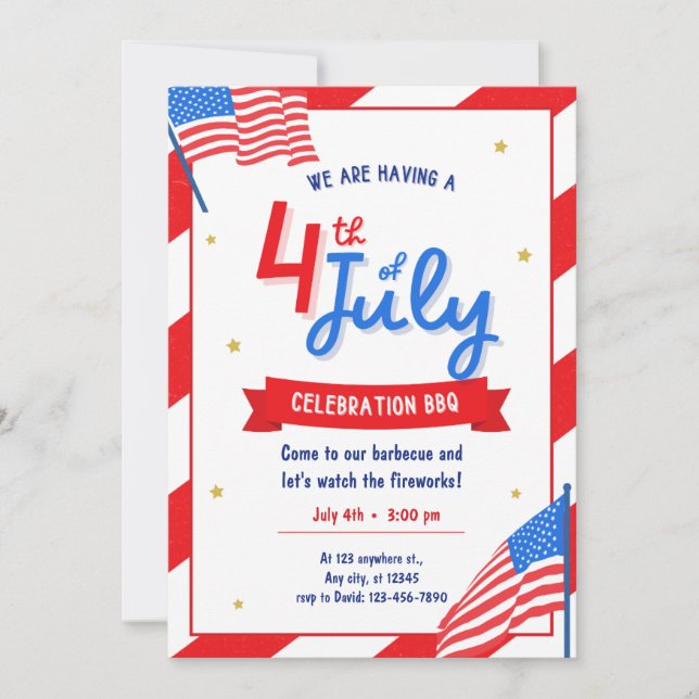 Fourth of July BBQ Party Invitation (Front)