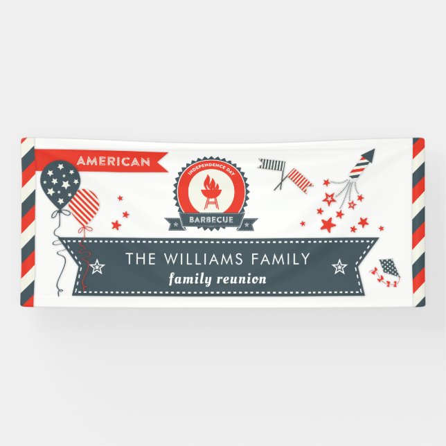 Fourth of July BBQ Patriotic American Fireworks Banner (Horizontal)