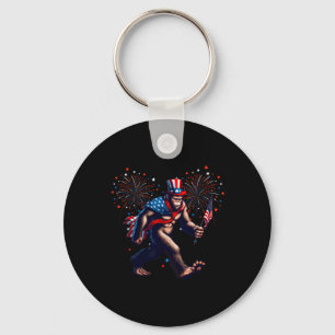 Fourth Of July Bigfoot American Flag Sasquatch 4th Keychain