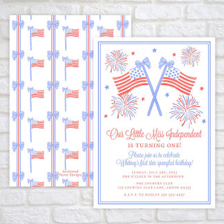 Fourth of July Birthday Invitation, American Flag  Invitation