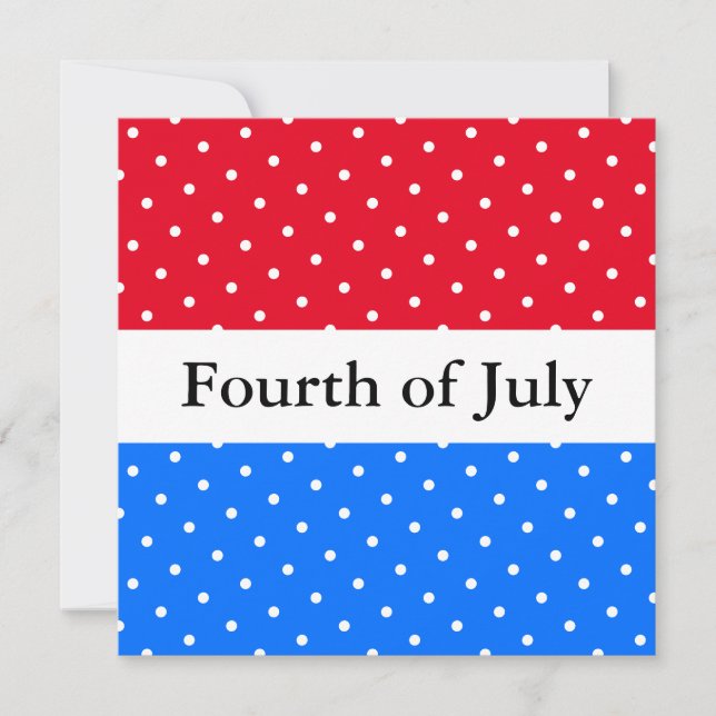 Fourth of July Bright Blue Red White Stripes Dots Holiday Card (Front)