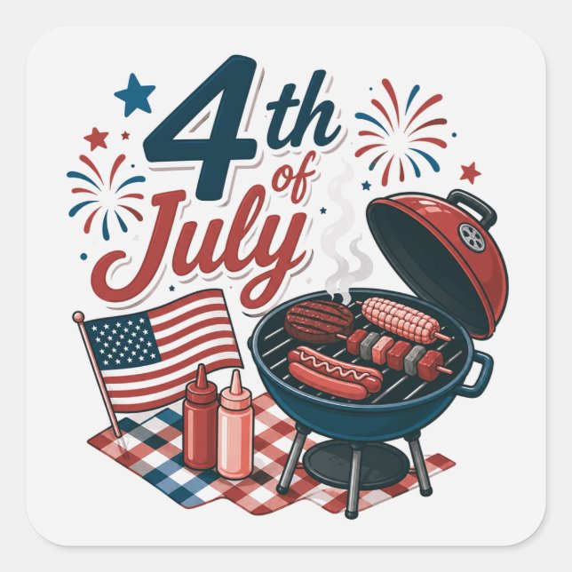 Fourth of July Celebration Square Sticker (Front)