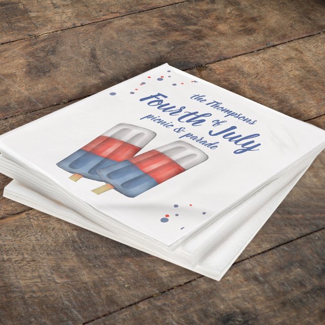 Fourth of July Cute Whimsical Popsicle Watercolor Napkin (Creator Uploaded)