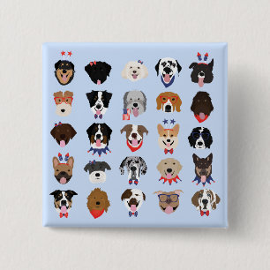 Fourth Of July Dog Faces 2 Inch Square Button