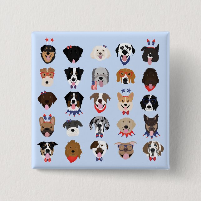 Fourth Of July Dog Faces 2 Inch Square Button (Front)