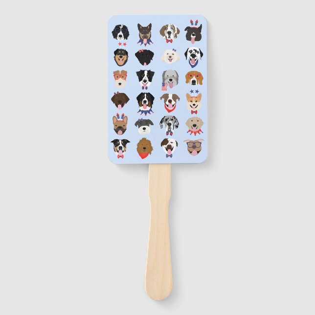 Fourth Of July Dog Faces Hand Fan (Front)