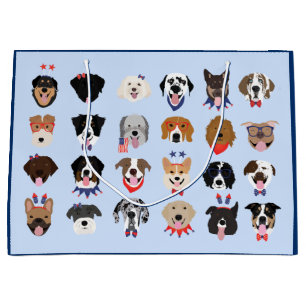 Fourth Of July Dog Faces Large Gift Bag
