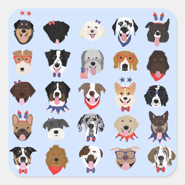 Fourth Of July Dog Faces Square Sticker (Front)