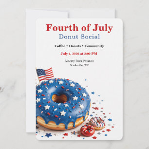Fourth of July Doughnut Social - Red White and blu Invitation