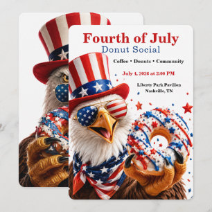 Fourth of July Doughnut Social - Red White and blu Invitation