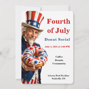 Fourth of July Doughnut Social - Red White and blu Invitation