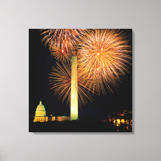 Fourth of July, Firework Display, Skyline Canvas Print